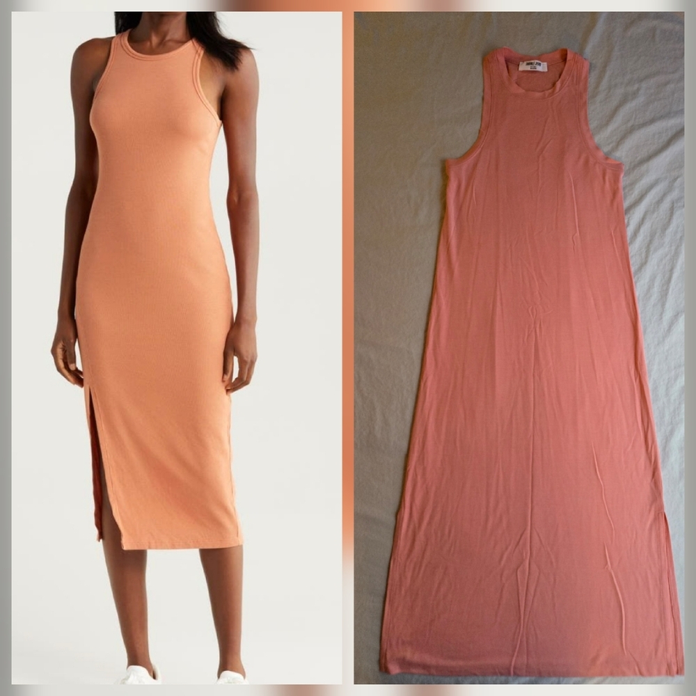 Double Zero Peach Sleeveless Racerback Tank Maxi Dress Spicy Small Side Slits
